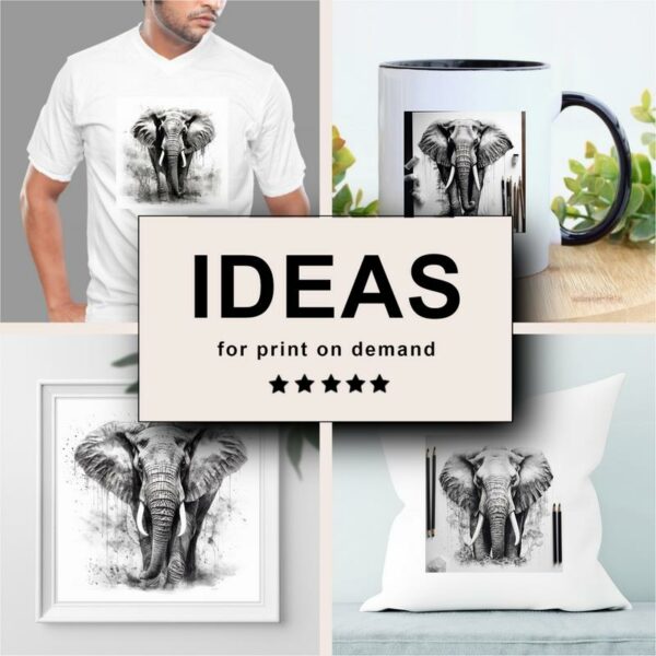 Elephant Black White Draw Sketch Merchandising