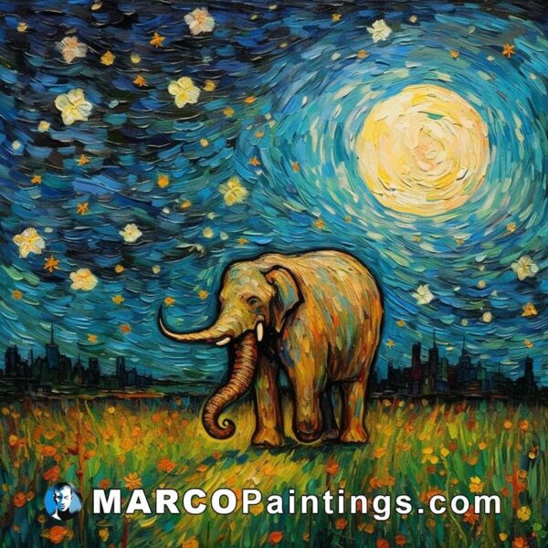 Elephant under a starry sky painting by josef swenson