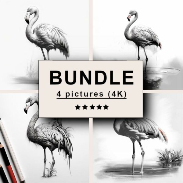 Flamingo Black White Draw Sketch Bundle