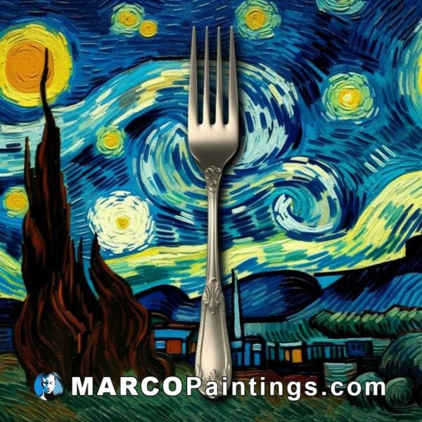 Fork and fork with a starry night background in painting