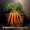 Four carrots in a bucket painted with acrylic on canvas