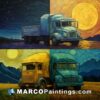 Four paintings with different trucks