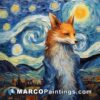 Fox at the starry night paint by artist robert van gogh