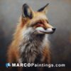 Fox on a gray background with an oil painting