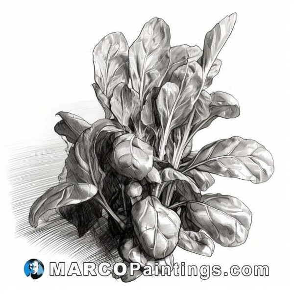 French kale in old fashion charcoal sketch on a white table top