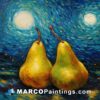 Golden pears under moonlight painting pears with night sky