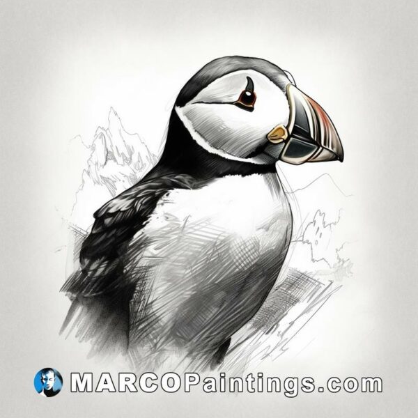 Graphic design of puffins pen drawing