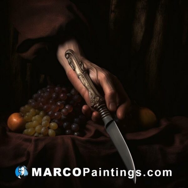 Hand with knife at grapes