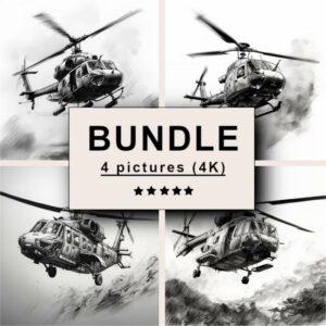 Helicopter Black White Draw Sketch Bundle