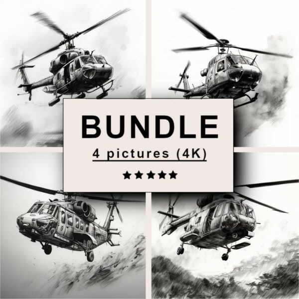 Helicopter Black White Draw Sketch Bundle