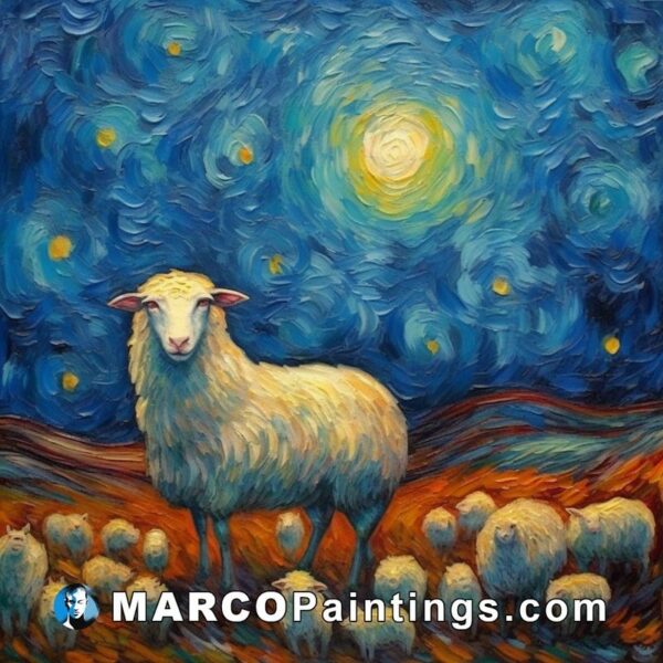 Herd of sheep by vincent van gogh starry sky