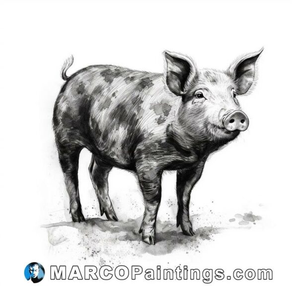 Illustration of a pig in pen and ink
