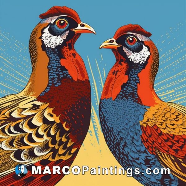 Illustration of two pheasants on abstract background