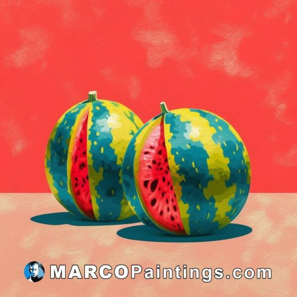 Illustration of watermelon on a red background