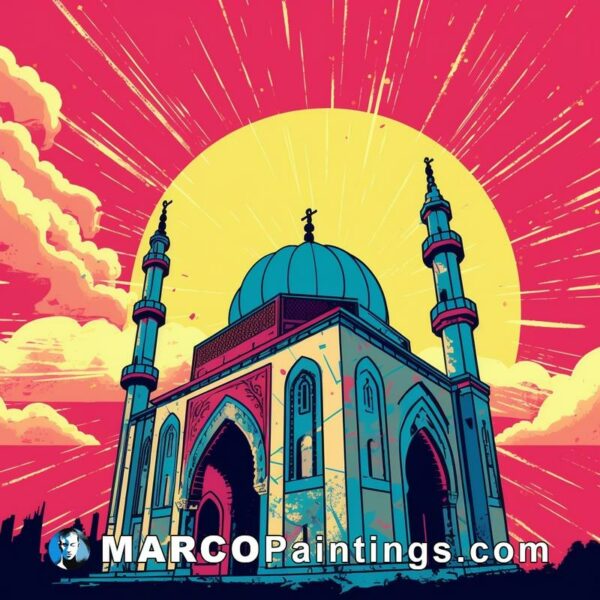 Indian mosque by the sunset abstract and colorful illustration stock vector design