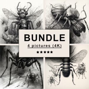 Insect and Arachnid Black White Draw Sketch Bundle