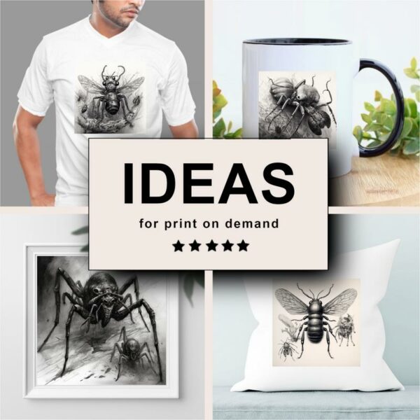Insect and Arachnid Black White Draw Sketch Merchandising