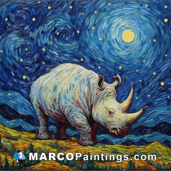 Jeff van gogh painting rhinoceros at night iii star