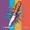 Knife with colorful spatterns on a colorful colored background