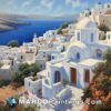 Landscape illustration of a greek village near the sea