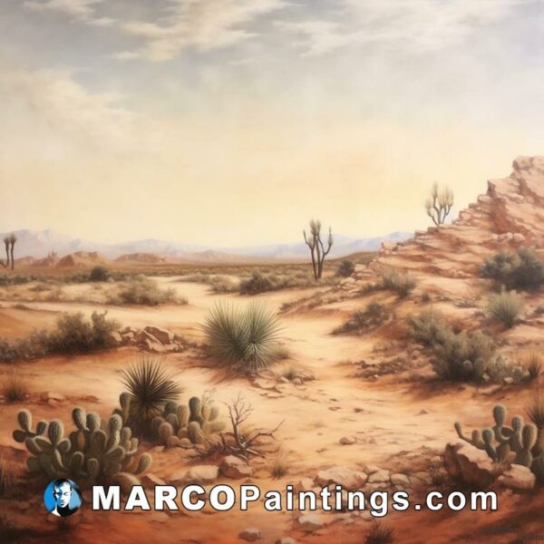 Landscape painting near desert and cactus plants