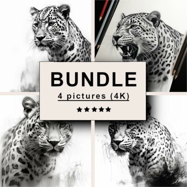 Leopard Black White Draw Sketch Bundle