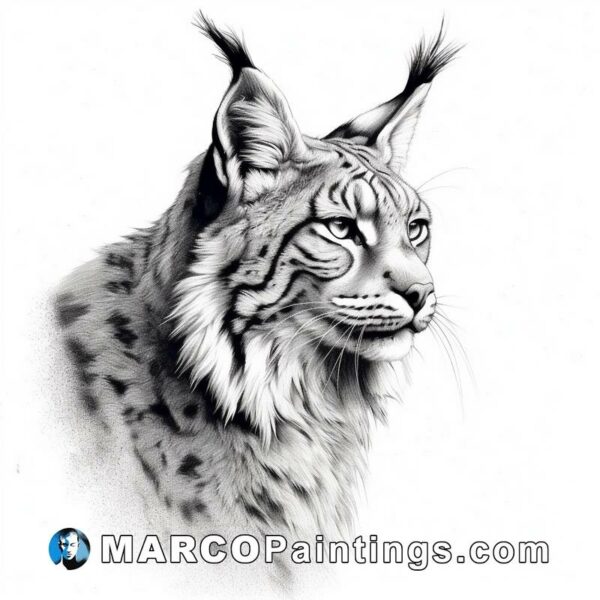 Lynx drawing black and white in tattoo pencil and ink
