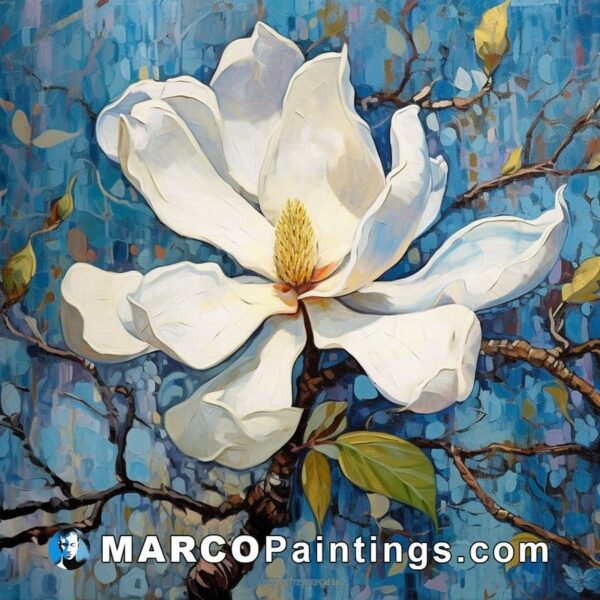 Magnolia painting in the blue background