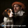 Man and a beagle pose for a portrait
