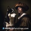 Man in brown hat with husky dog