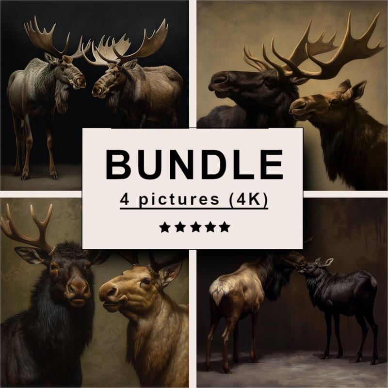 Moose and Elk Painting Images (Dramatic Lighting) - 4K Pictures