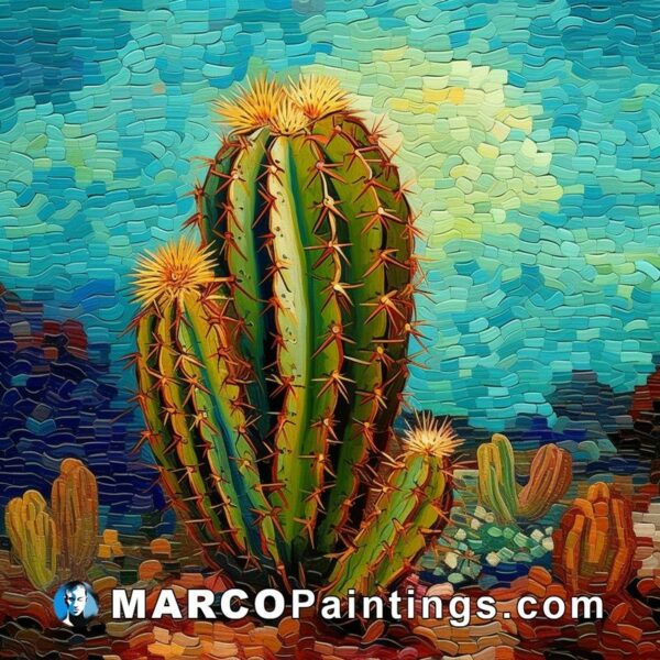 Mosaic painting cactus desert fine art print