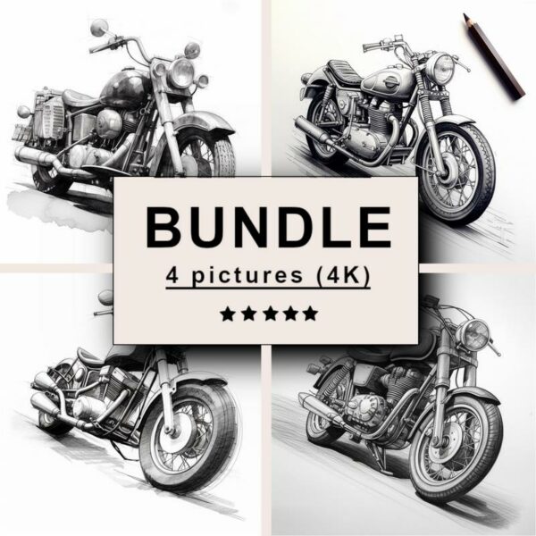 Motorcycle Black White Draw Sketch Bundle