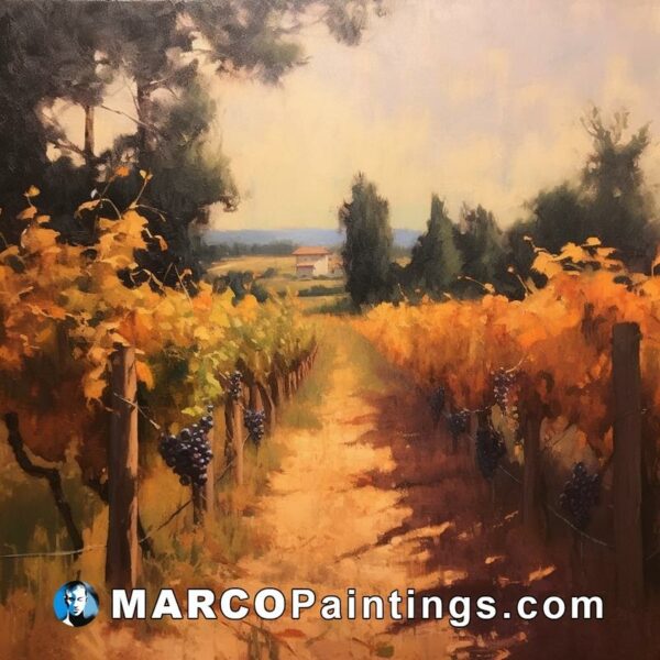 Oil painting of a path in a vineyard