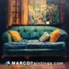 Oil painting'strange blue couch' by karen jackson