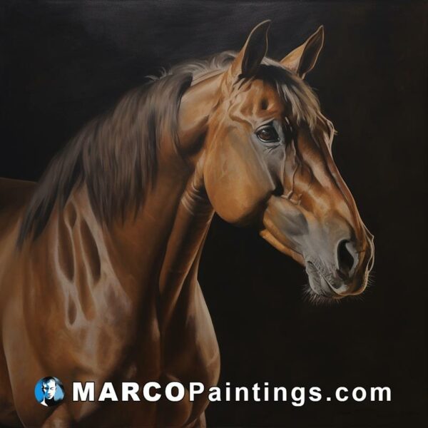 Oil portrait of a brown horse