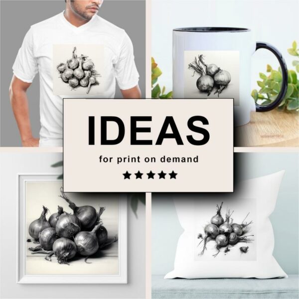 Onions Black White Draw Sketch Merchandising