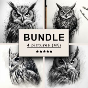 Owl Black White Draw Sketch Bundle
