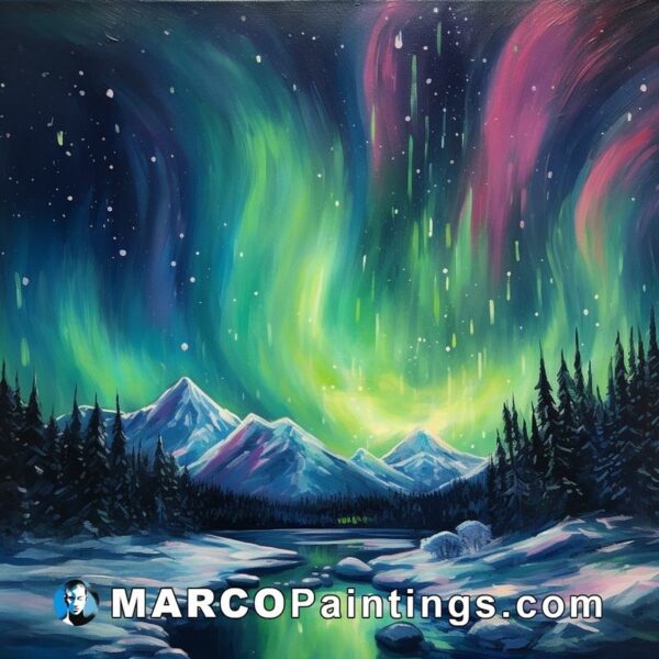 Painted winter northern light in acrylic