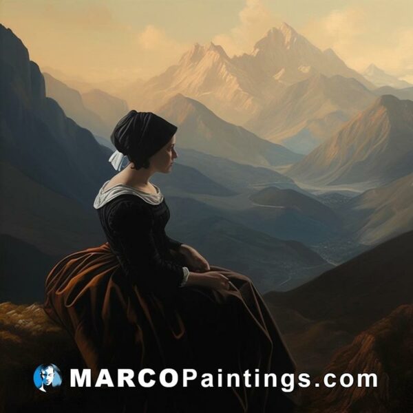 Painting a lady at the mountains