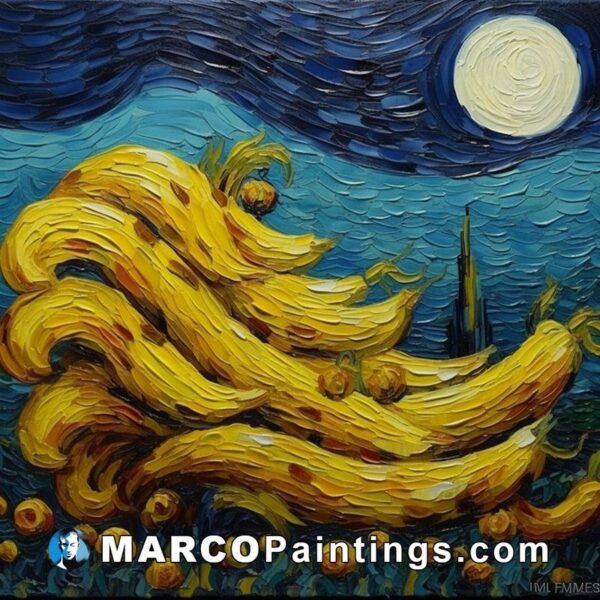 Painting by vincent van gogh of a group of yellow bananas at night