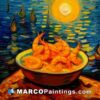 Painting depicting shrimp in a bowl by van gogh