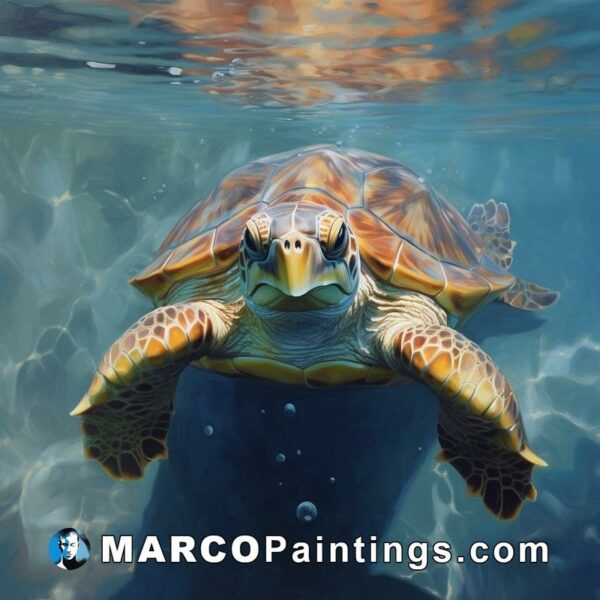 Painting of a beach green sea turtle in the sun