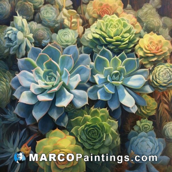 Painting of a bunch of succulents on a table