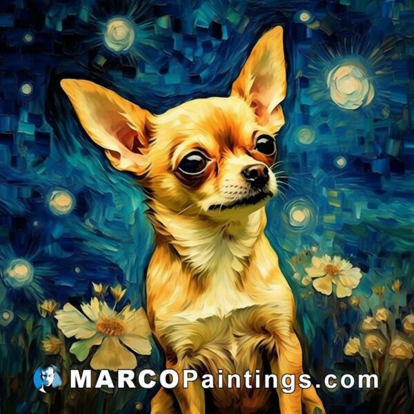Painting of a chihuahua in the night sky