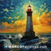 Painting of a lighthouse at the ocean sunset