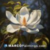 Painting of a magnolia with sun light behind