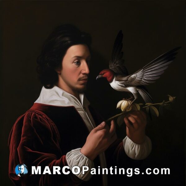 Painting of a man with a bird