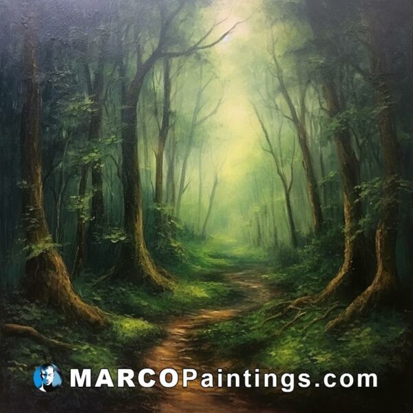 Painting of a tree forest path