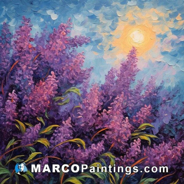 Painting of purple flowers with moon